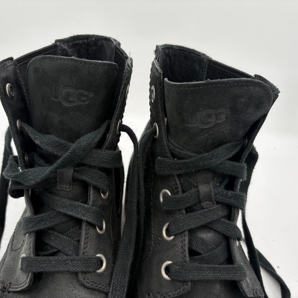 RARE UGG Australia Jarrett Leather Boots Men’s 10 Black Elastic Lace Up Moc Toe - Picture 3 of 15
